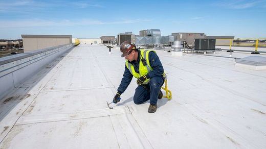 Commercial Roof Inspection on industrial low-slope membrane roof in Westfield MA